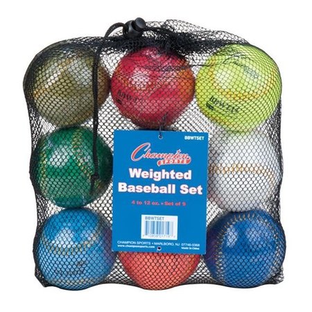 CHAMPION SPORTS Champion Sports BBWTSET 9 in. Weighted Training Baseball Set; Assorted colors - Set of 9 BBWTSET